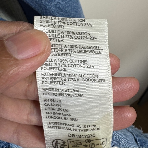 Free People Jean Tunic Dress Blue Beige Button Front Mixed Fabric Size XS - Picture 10 of 16